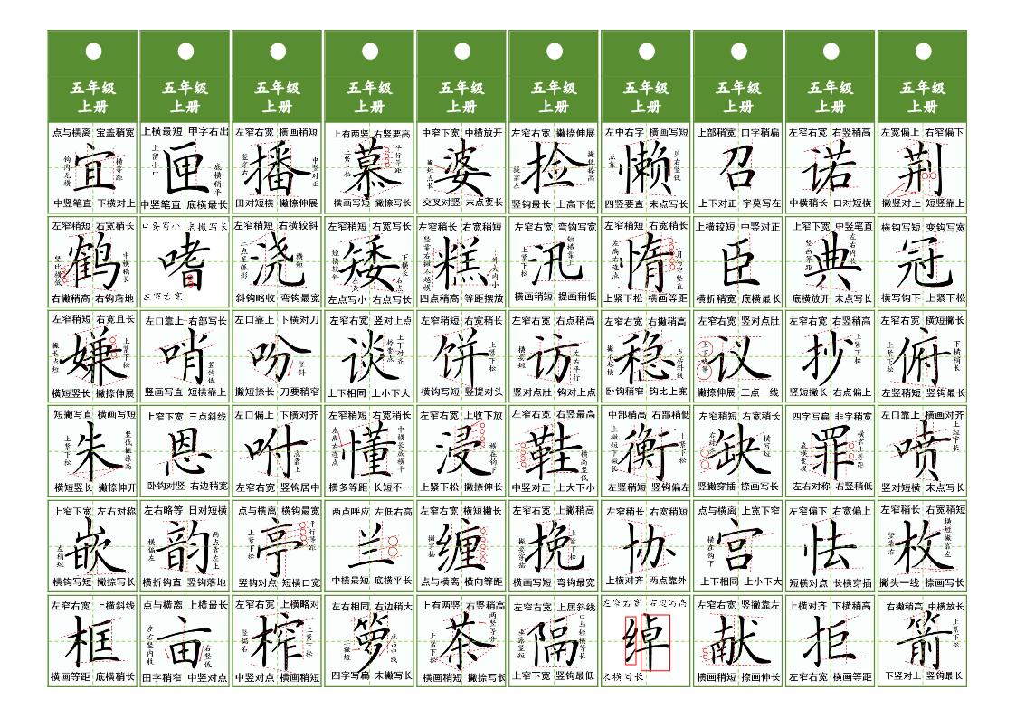 图片[1]-五年级上册语文同步精讲字卡，7页PDF电子版-优学盒子
