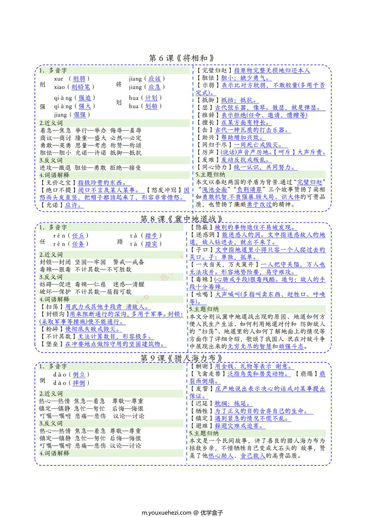 图片[2]-五年级上册语文彩色一课一贴课课贴，4页PDF电子版-优学盒子