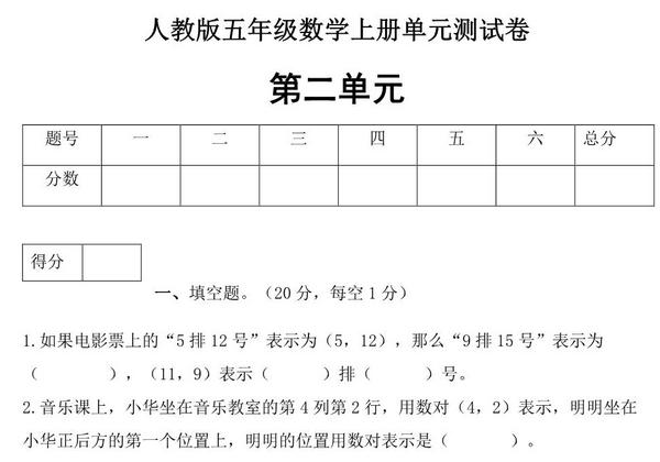人教版五年级上册数学第二单元测试卷（综合运用篇），7页PDF可打印-优学盒子