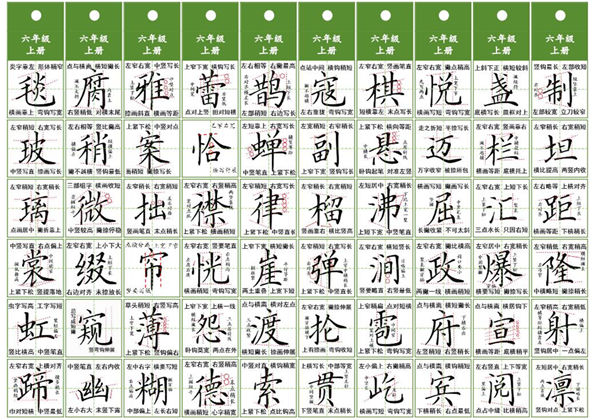 六年级上册语文同步精讲字卡，5页PDF可打印-优学盒子