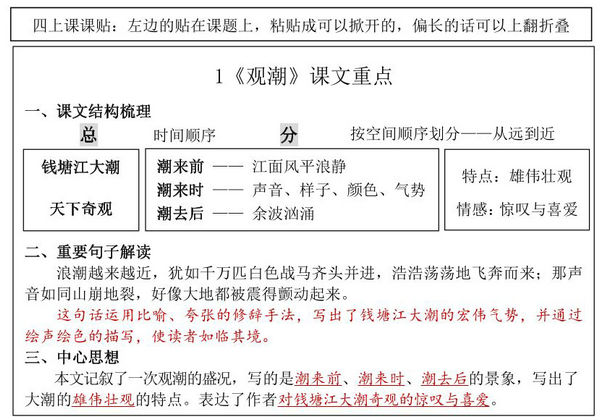 四年级上册语文课课贴（课文重点+生字词知识点），12页PDF可打印-优学盒子