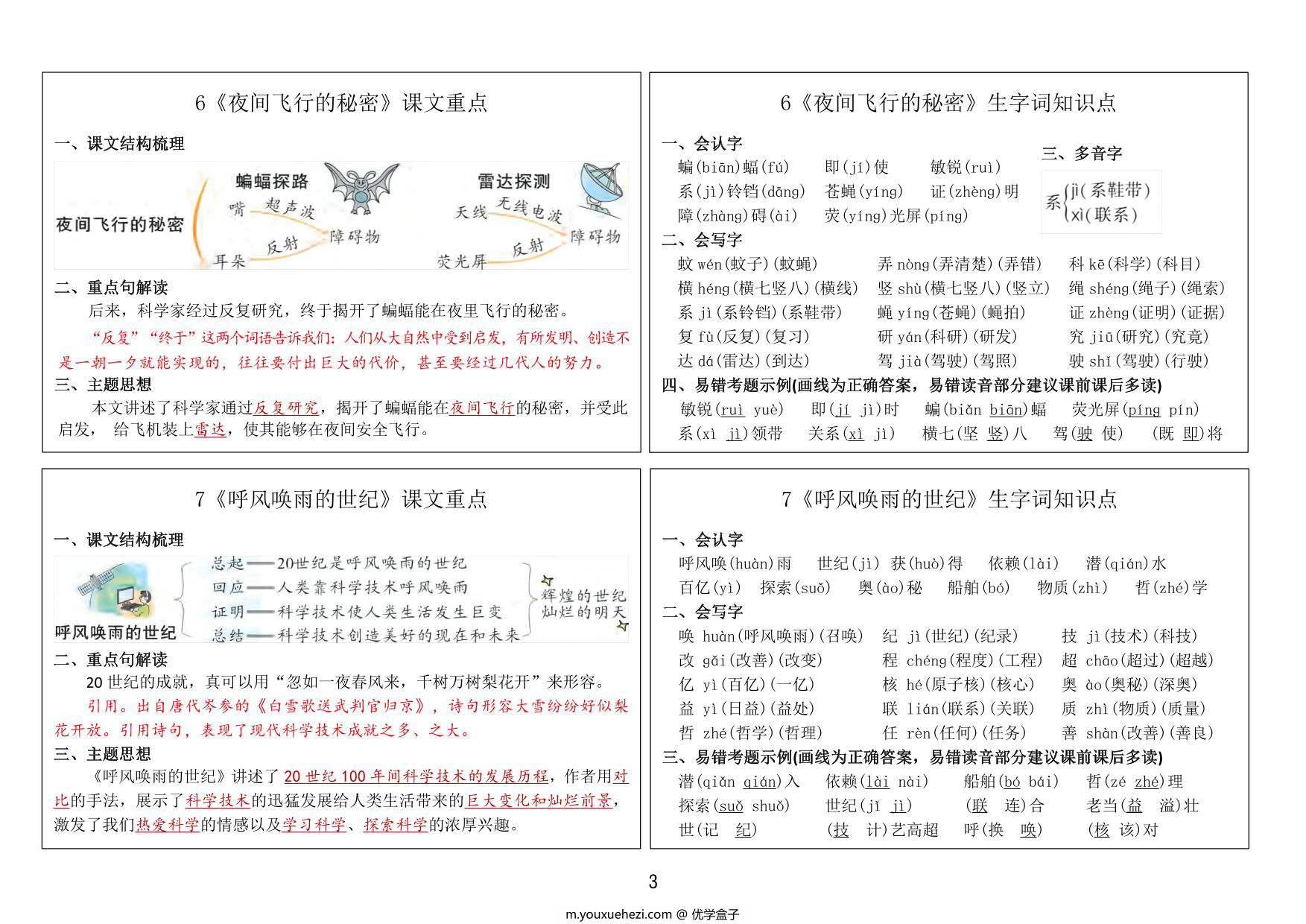 图片[2]-四年级上册语文课课贴（课文重点+生字词知识点），12页PDF可打印-优学盒子