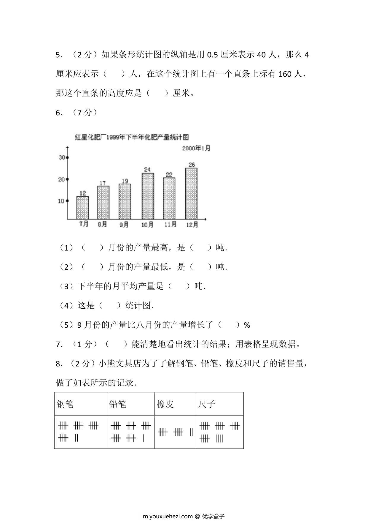 图片[2]-四年级上册数学苏教版单元测试（四 统计表和条形统计图（一）），21页PDF可打印-优学盒子