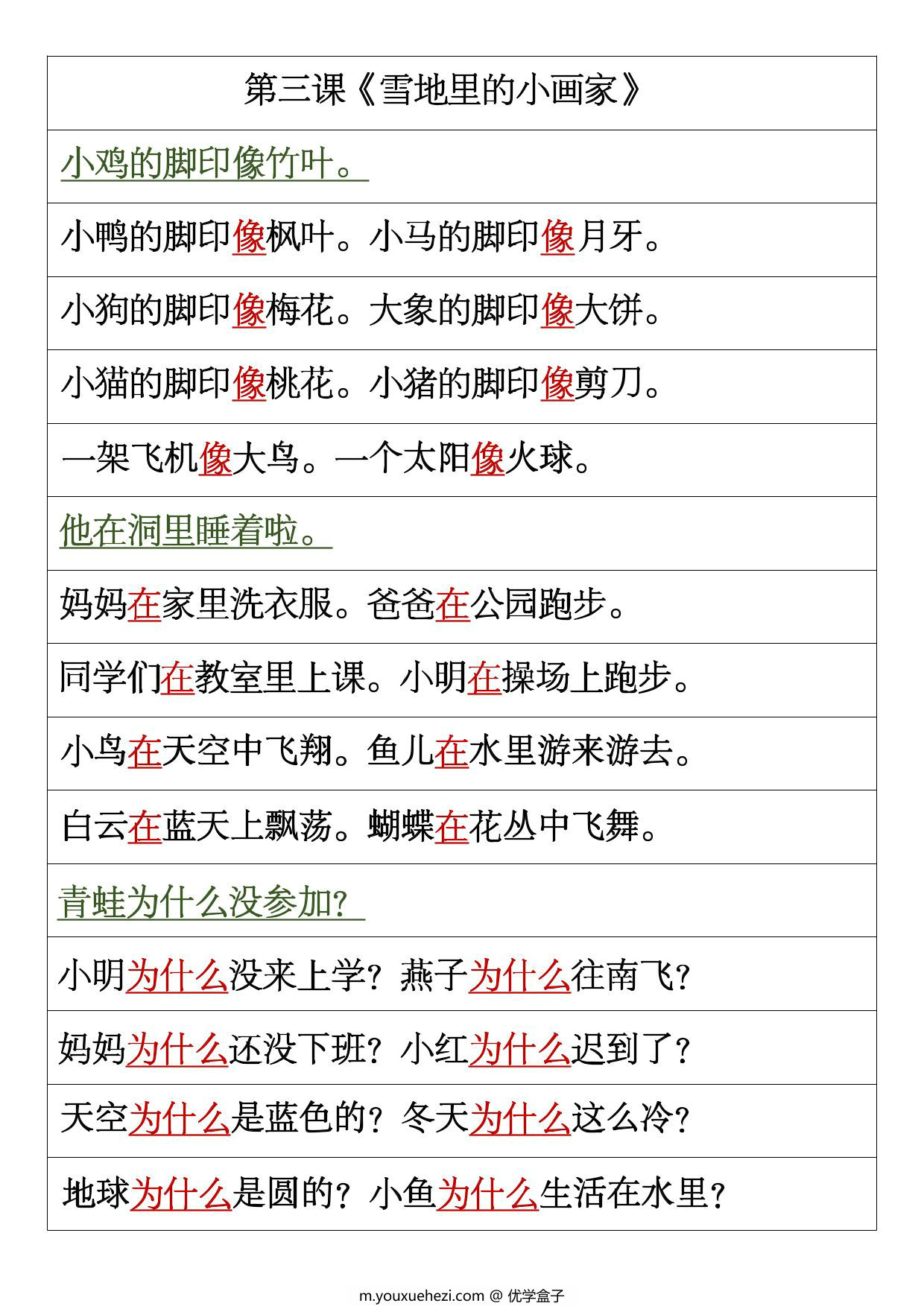 图片[3]-一年级上册语文1-8单元仿写句子汇总，9页PDF电子版-优学盒子