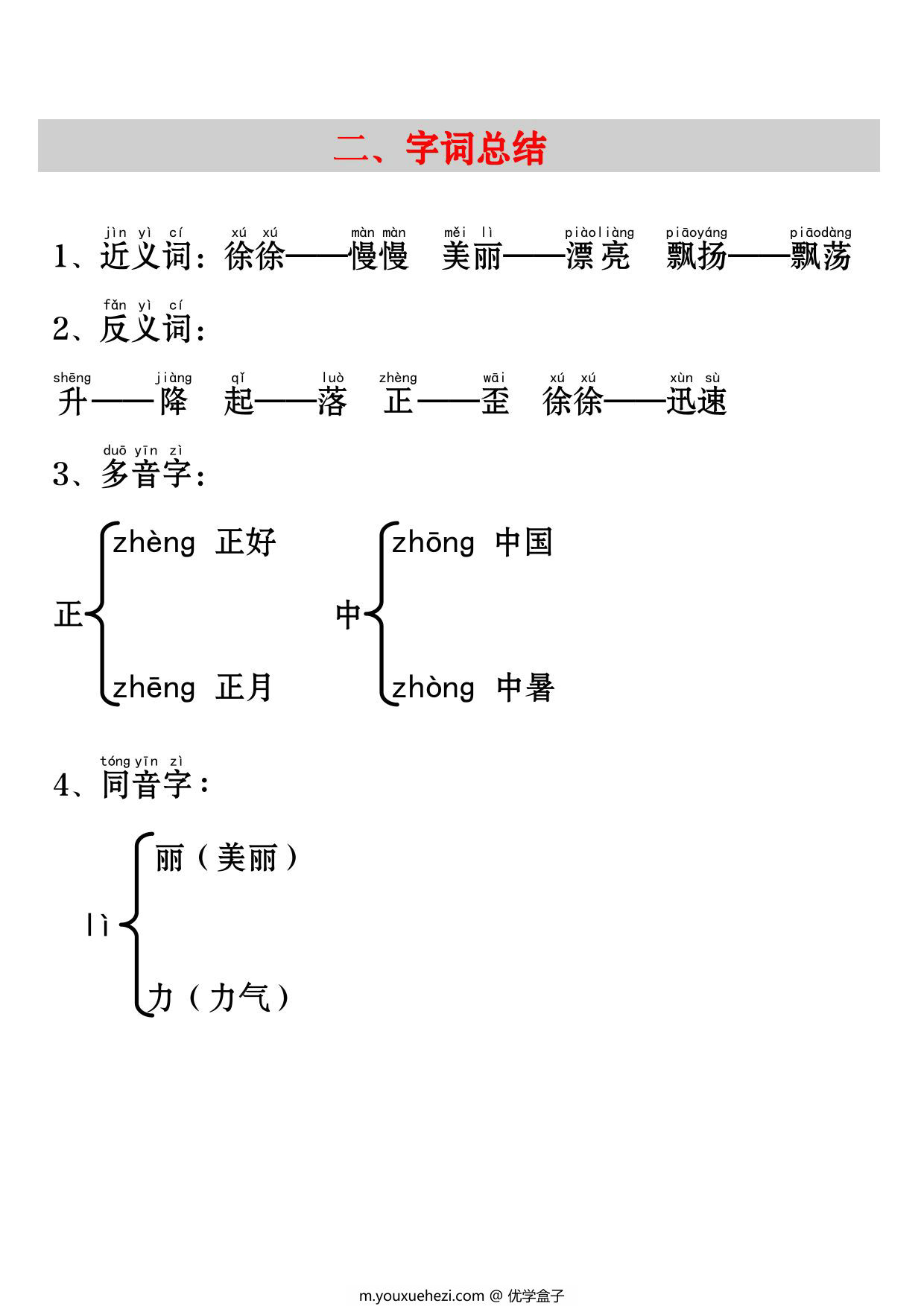 图片[2]-一年级上册语文《升国旗》考点知识汇总（句子仿写+字词总结+练习），3页PDF电子版-优学盒子