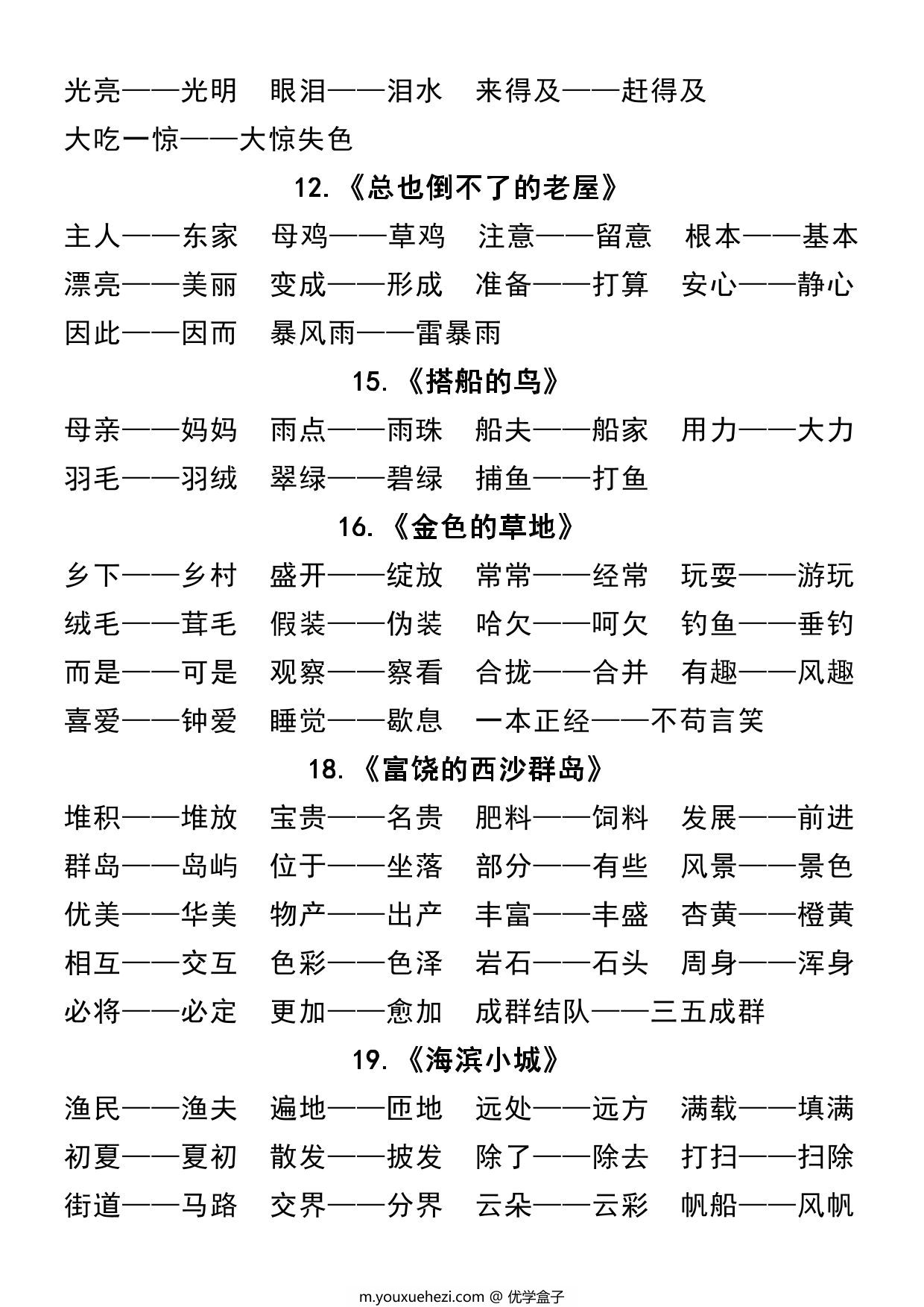 图片[2]-三年级上册语文全册近反义词汇总，7页PDF电子版-优学盒子