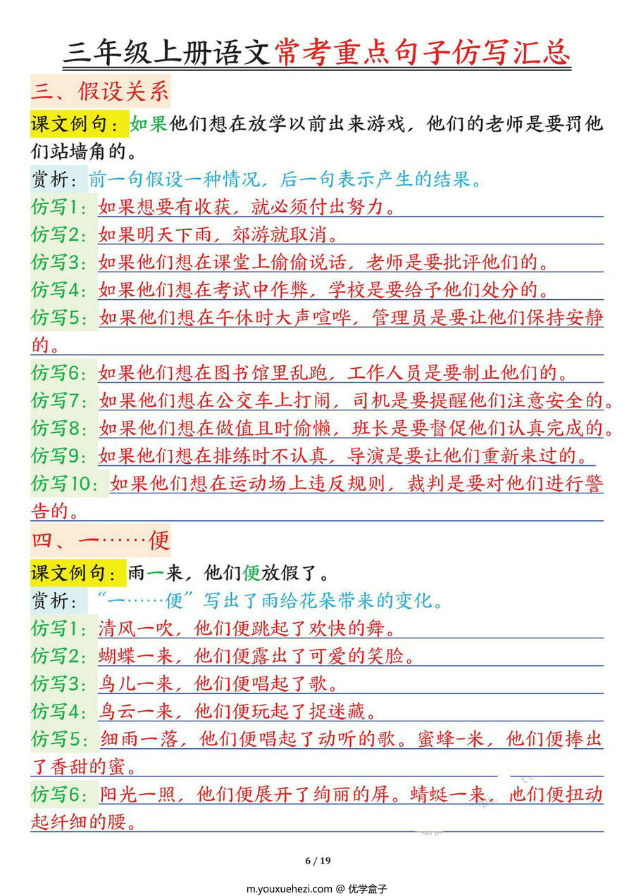 图片[2]-三年级上册语文常考重点句子仿写汇总，14页PDF可打印-优学盒子
