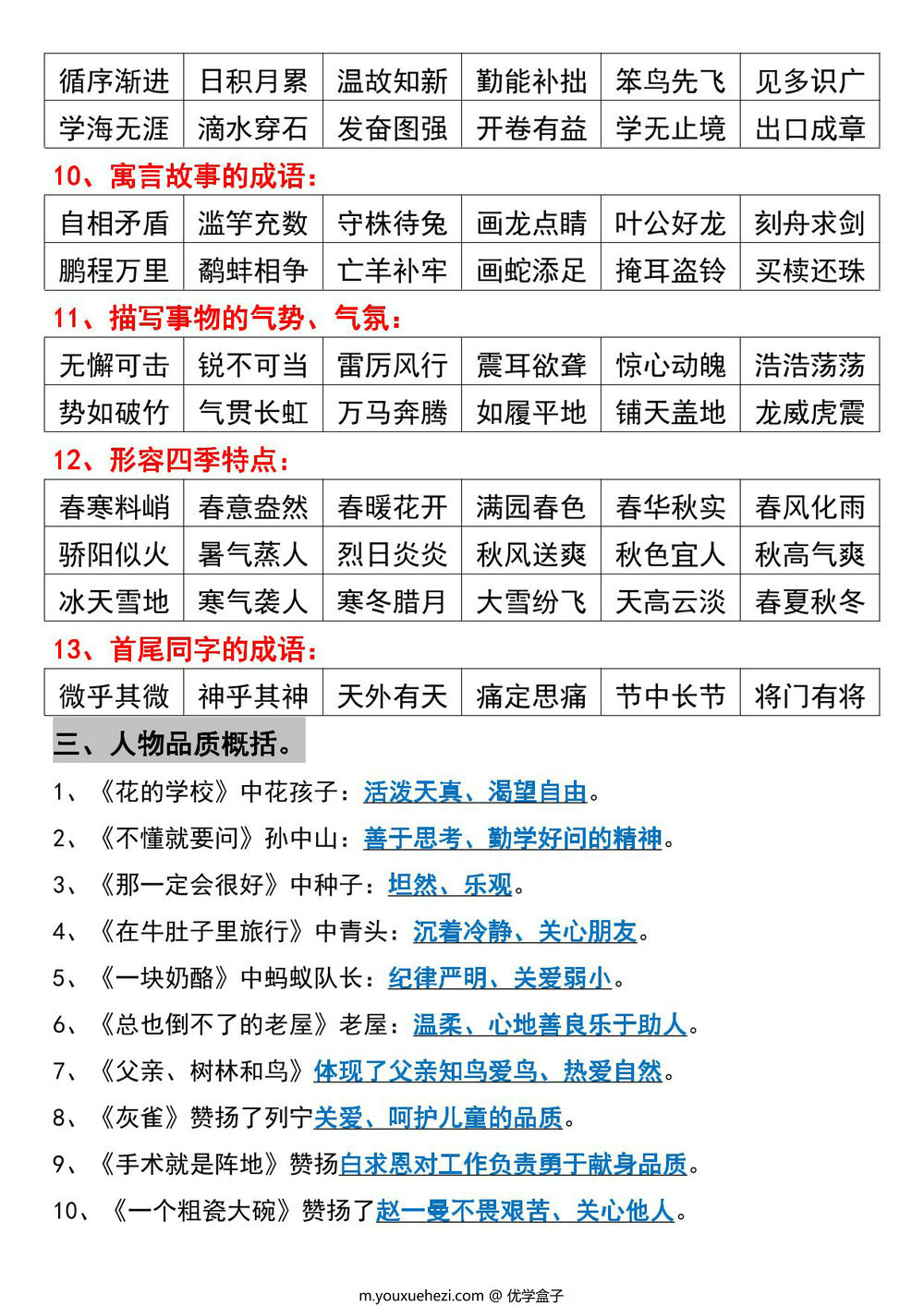 图片[2]-三年级上册语文必背重点知识点归纳，11页PDF可打印-优学盒子