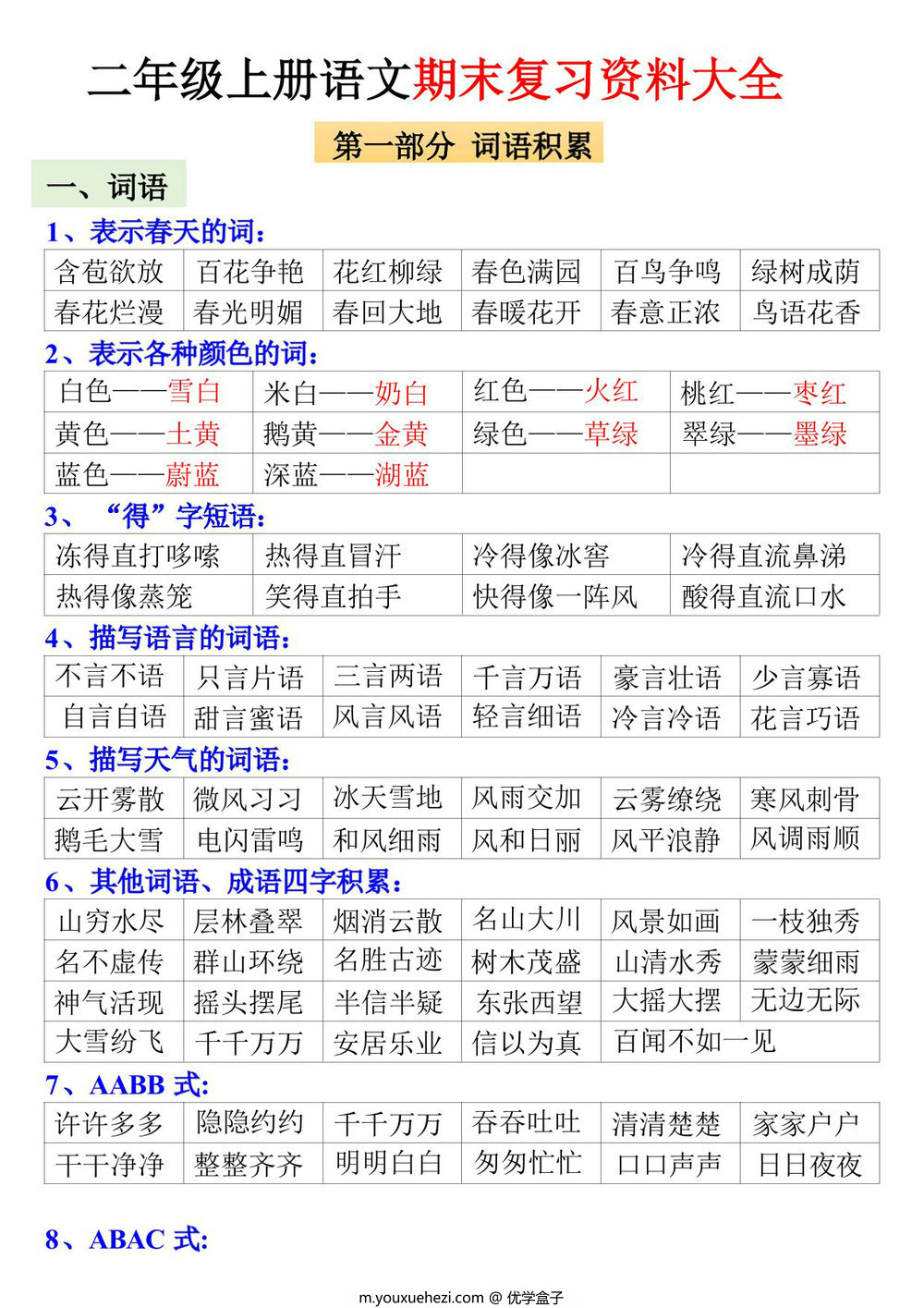 图片[1]-二年级上册语文期末复习资料大全，9页PDF电子版-优学盒子