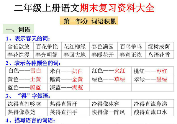 二年级上册语文期末复习资料大全，9页PDF电子版-优学盒子