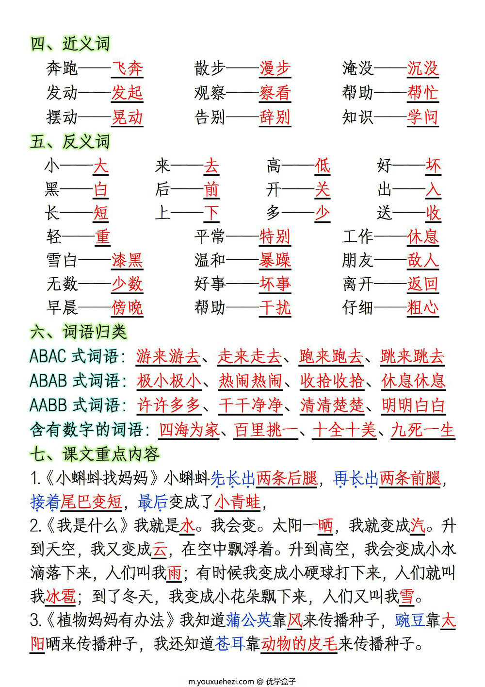图片[2]-二年级上册语文第一单元重点必背九大考点，3页PDF电子版-优学盒子