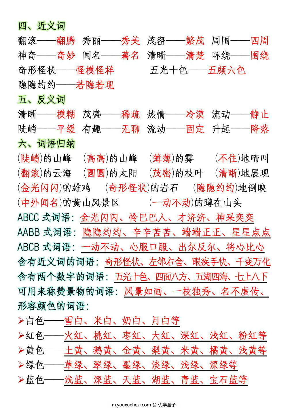 图片[2]-二年级上册语文第四单元重点必背八大考点，3页PDF可打印-优学盒子