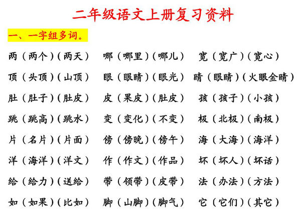 二年级语文上册期末复习资料，12页PDF可打印-优学盒子