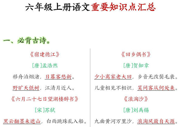 六年级上册语文重要知识点汇总，14页PDF电子版-优学盒子