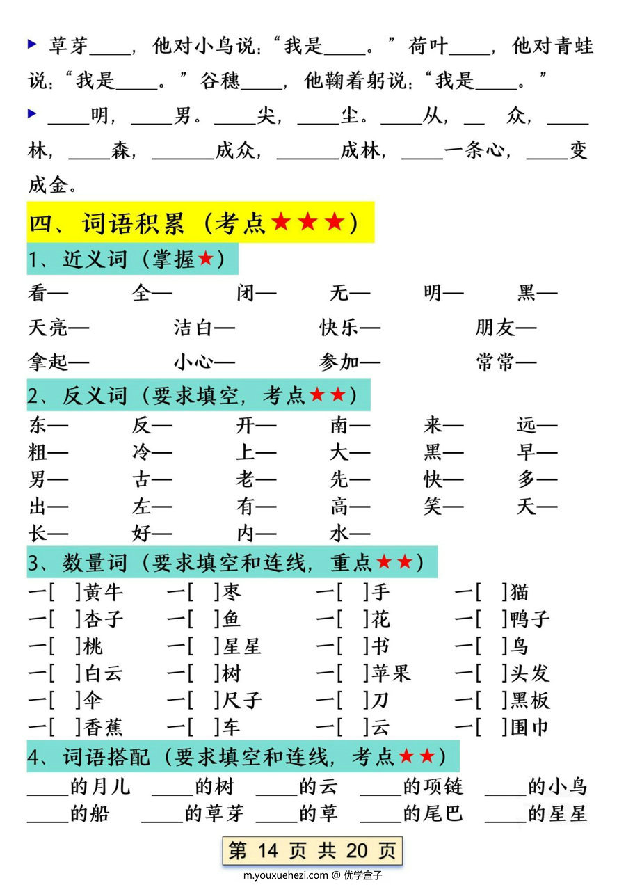 图片[3]-一年级语文上册全册重点知识汇总，20页PDF可打印-优学盒子