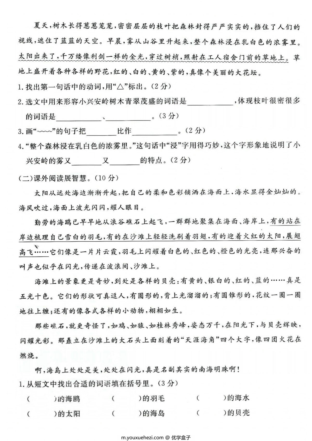 图片[2]-三年级上册语文第六单元拔尖检测卷，5页PDF电子版-优学盒子