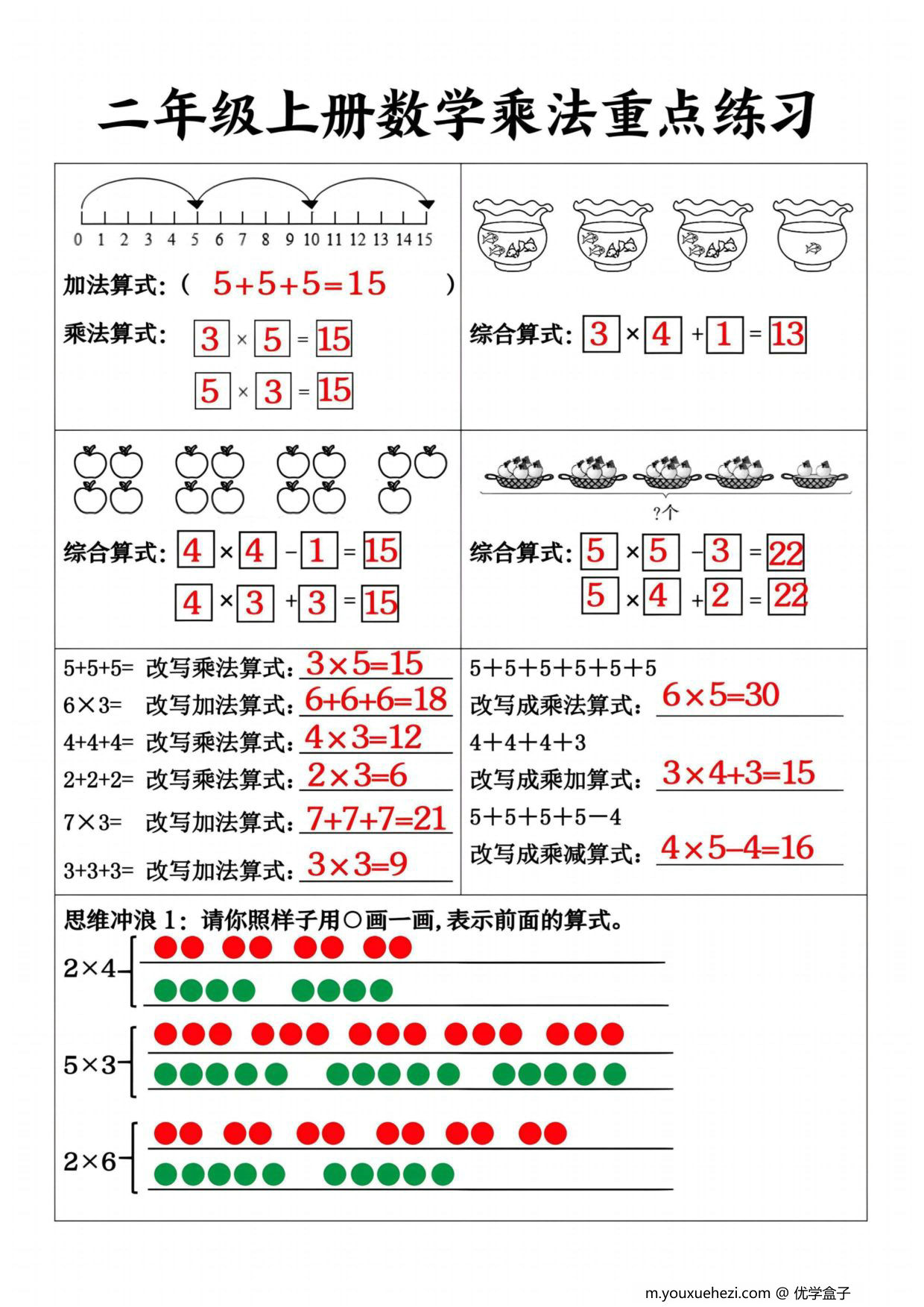 图片[2]-二年级上册数学表内乘法专项练习，30页PDF电子版-优学盒子