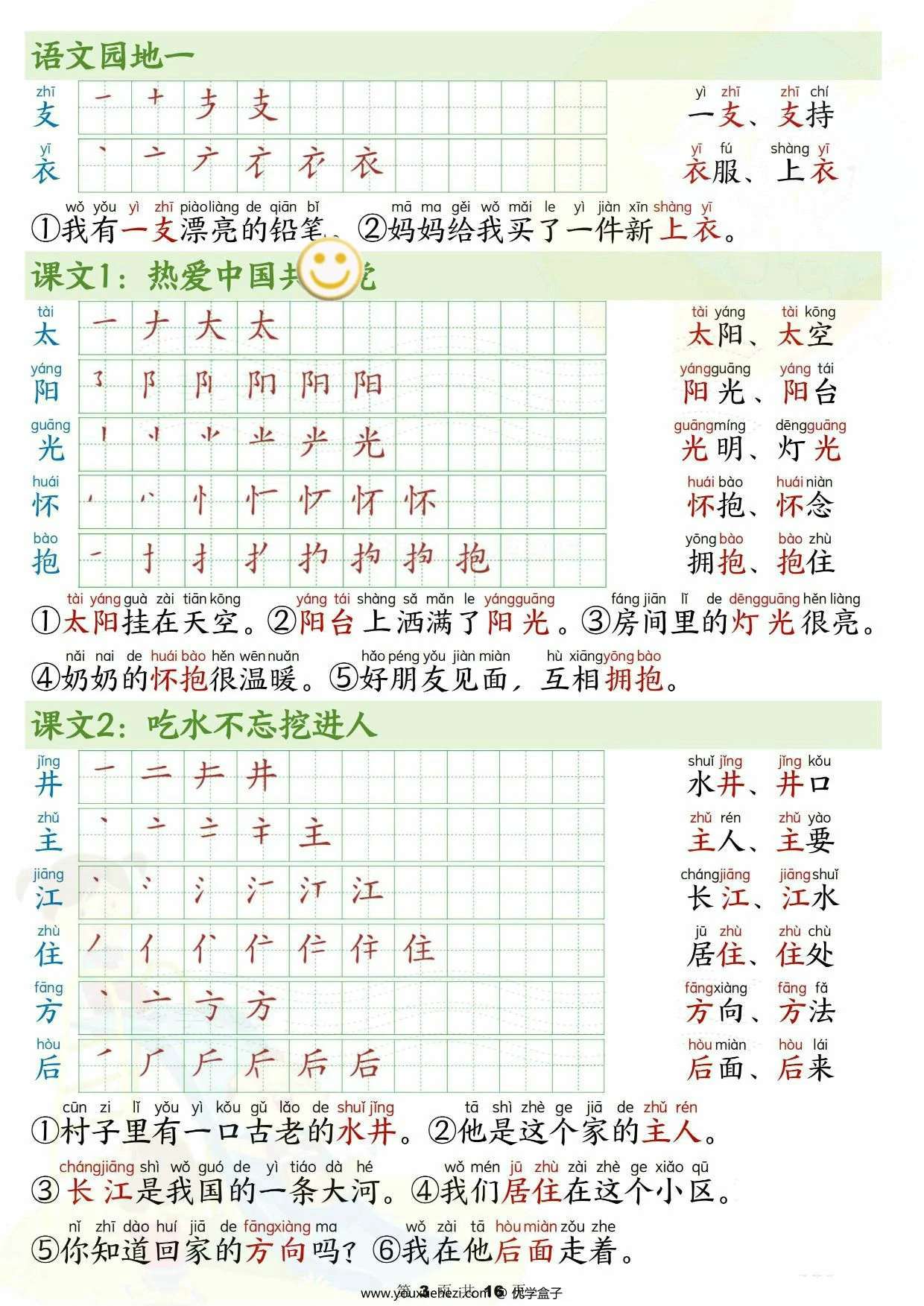 图片[2]-2025一年级下册语文写字表笔画笔顺组词造句，16页PDF可打印-优学盒子