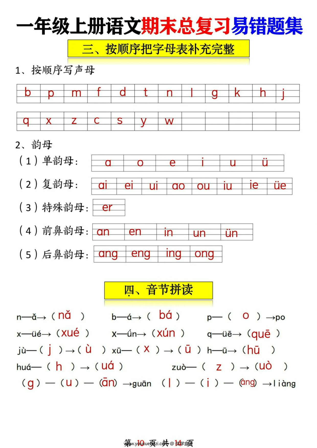 图片[2]-一年级语文上册期末总复习易错题集九大专项，14页PDF可打印-优学盒子