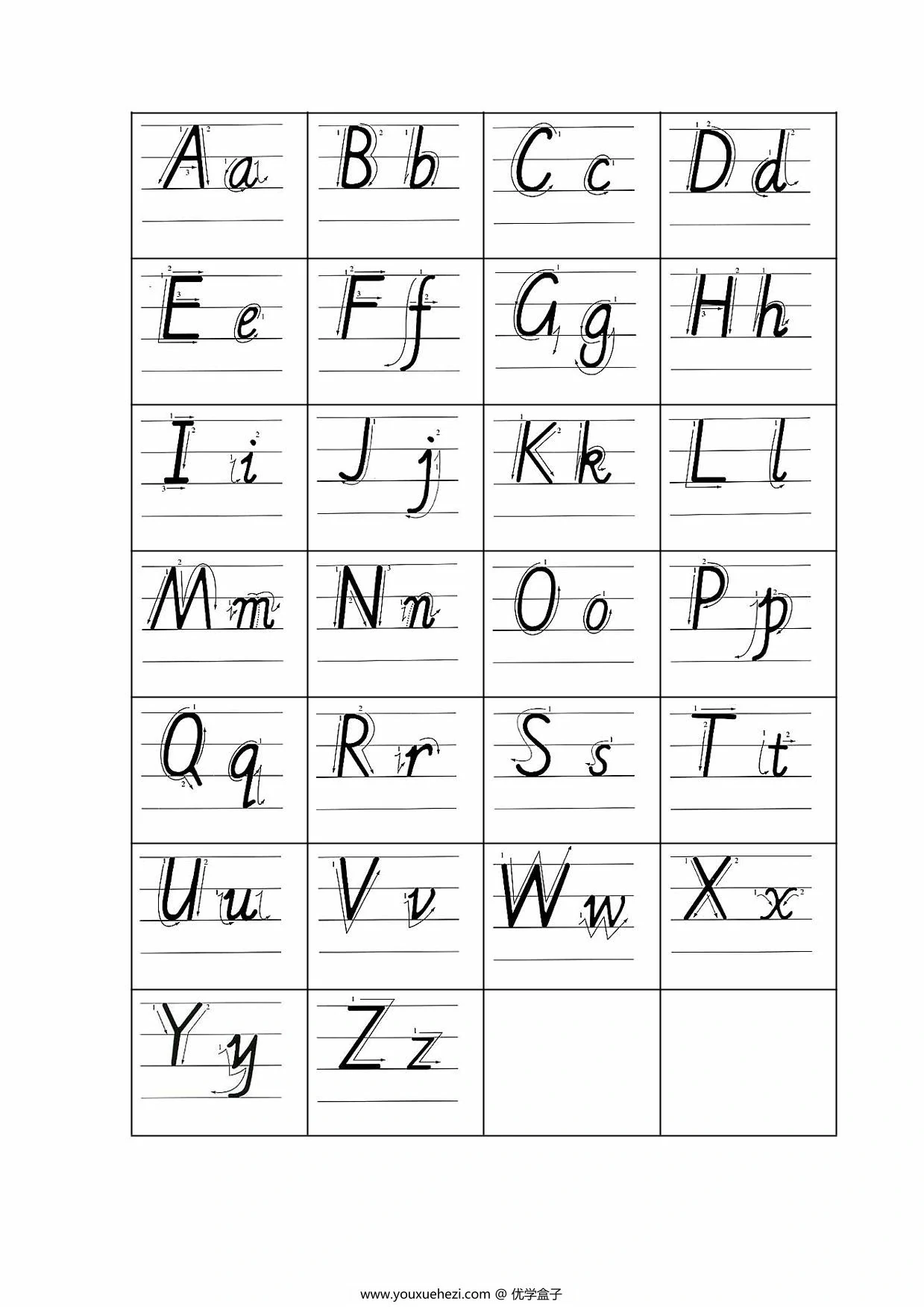 图片[2]-26个字母英语书写字帖，3页PDF电子版-优学盒子