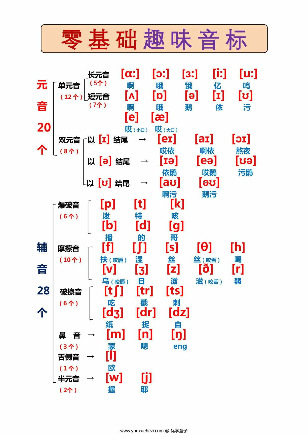 图片[1]-30分钟学会国际音标，1页PDF电子版-优学盒子