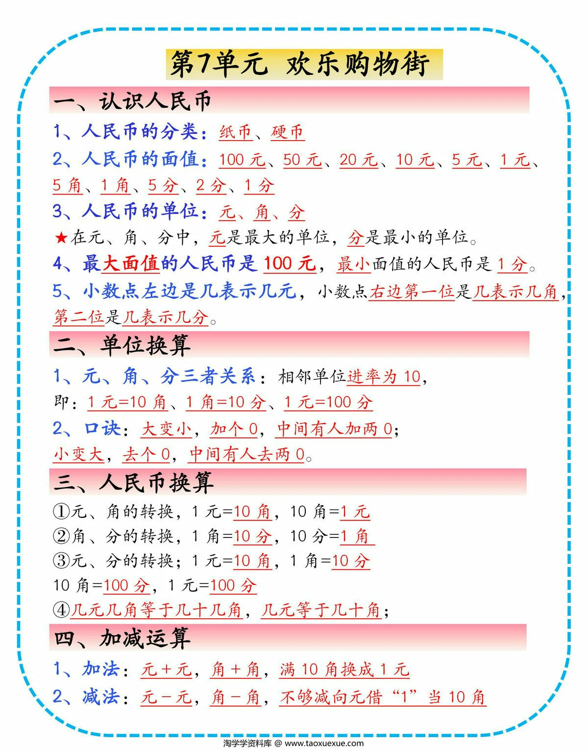 图片[2]-一年级下册数学必背笔记课课贴(人教版)，5页PDF电子版-优学盒子