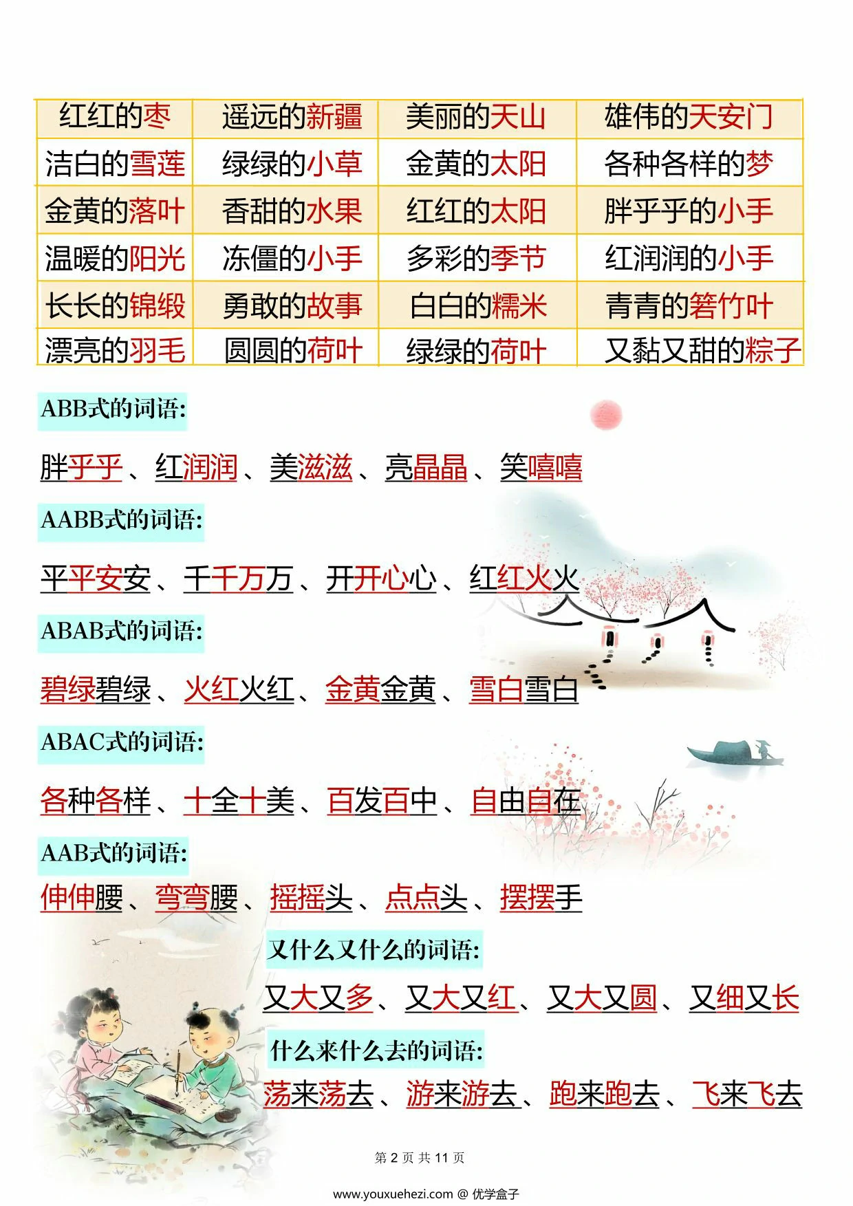 图片[2]-[修正]一年级下册语文全册必背知识点汇总（预习复习必背重点梳理），10页PDF可打印-优学盒子