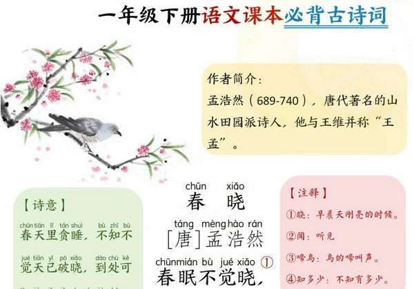 一年级下册语文课本必背古诗词，7页PDF电子版-优学盒子
