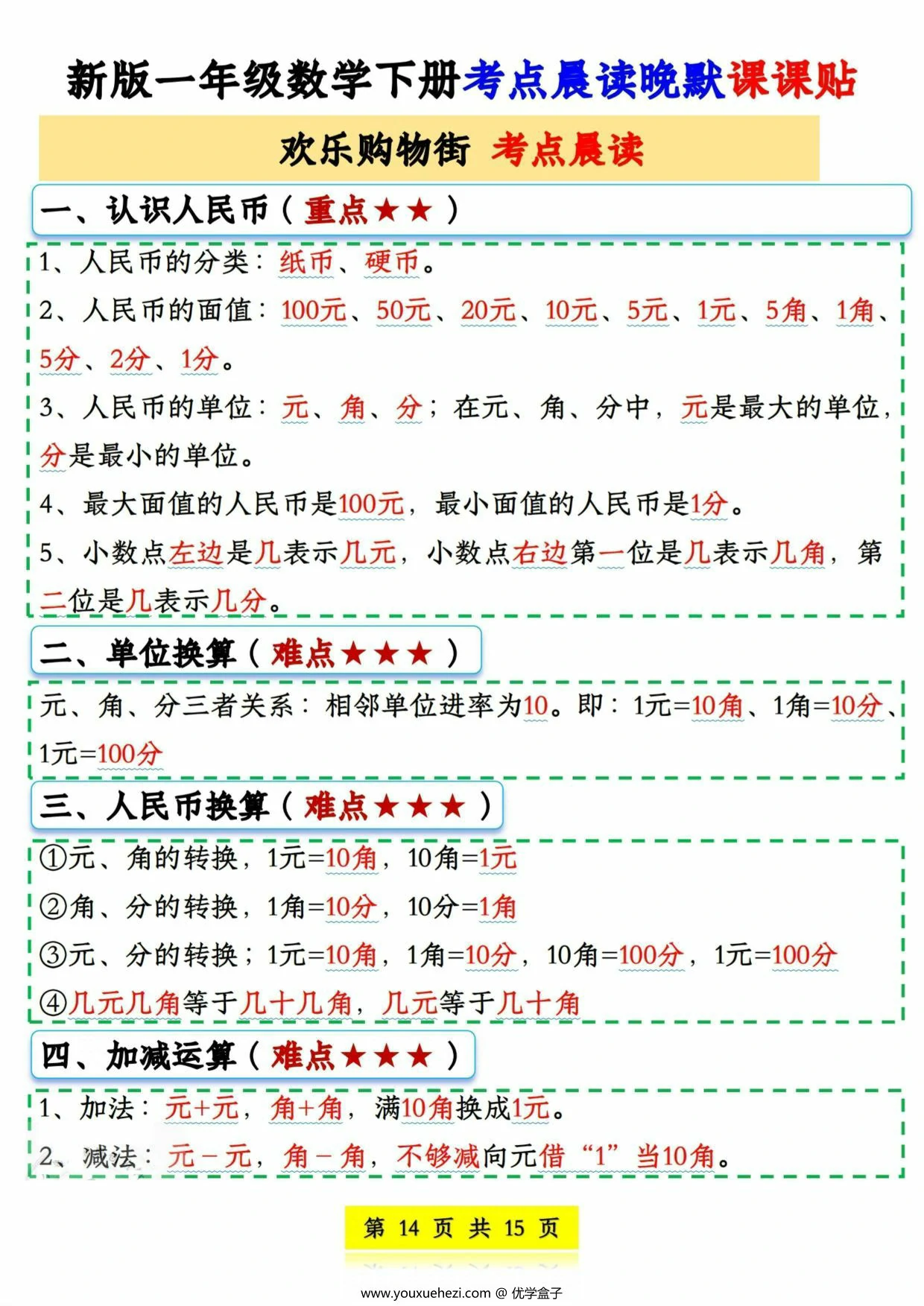 图片[4]-一年级数学下册考点晨读晚默，15页PDF电子版-优学盒子