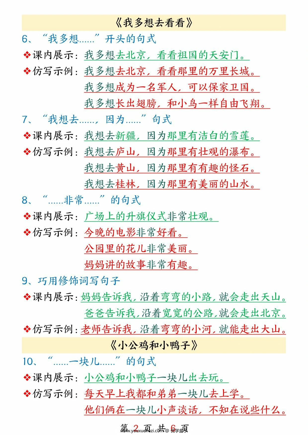 图片[2]-一年级语文下册课内句子仿写，6页PDF电子版-优学盒子