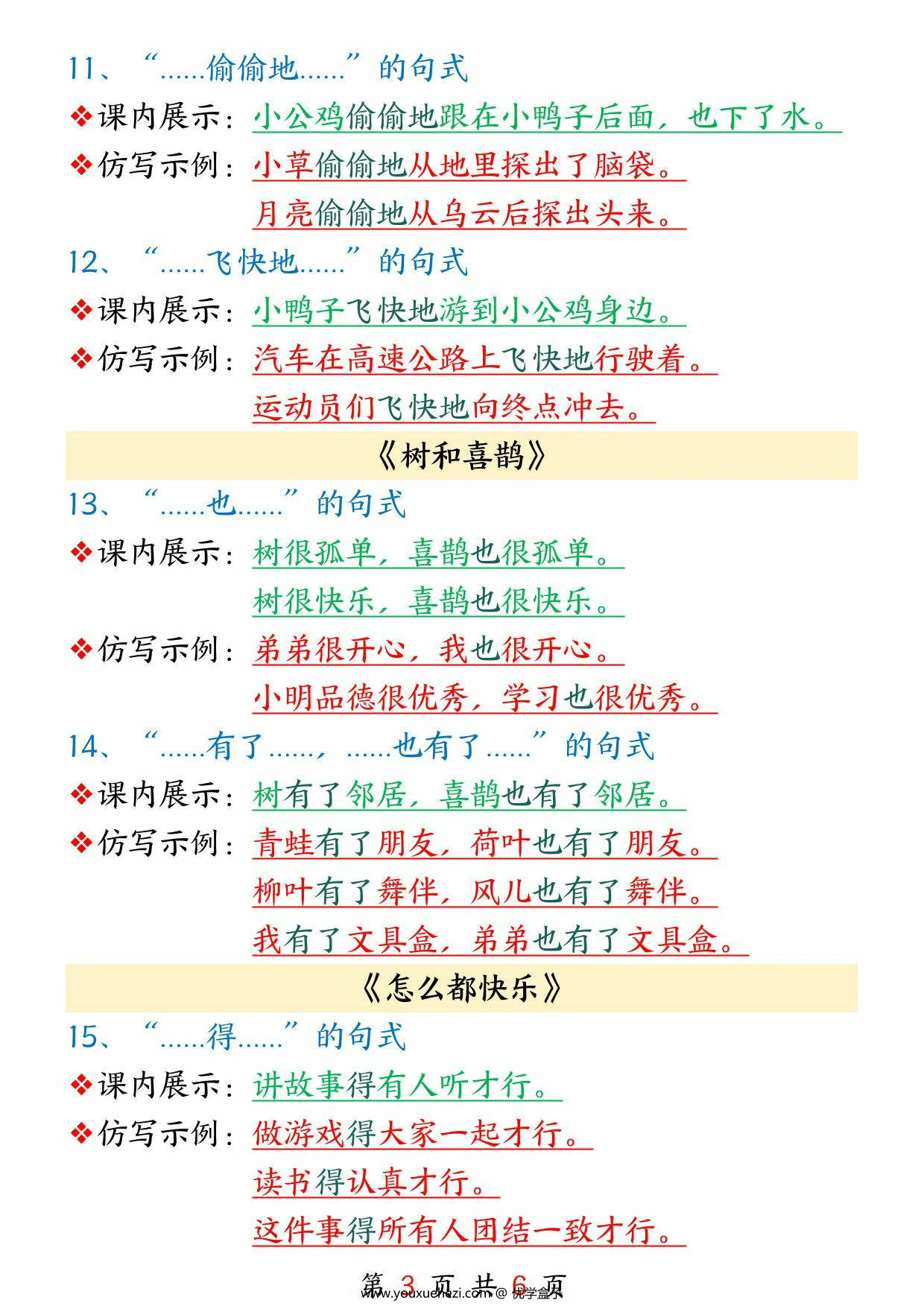 图片[3]-一年级语文下册课内句子仿写，6页PDF电子版-优学盒子