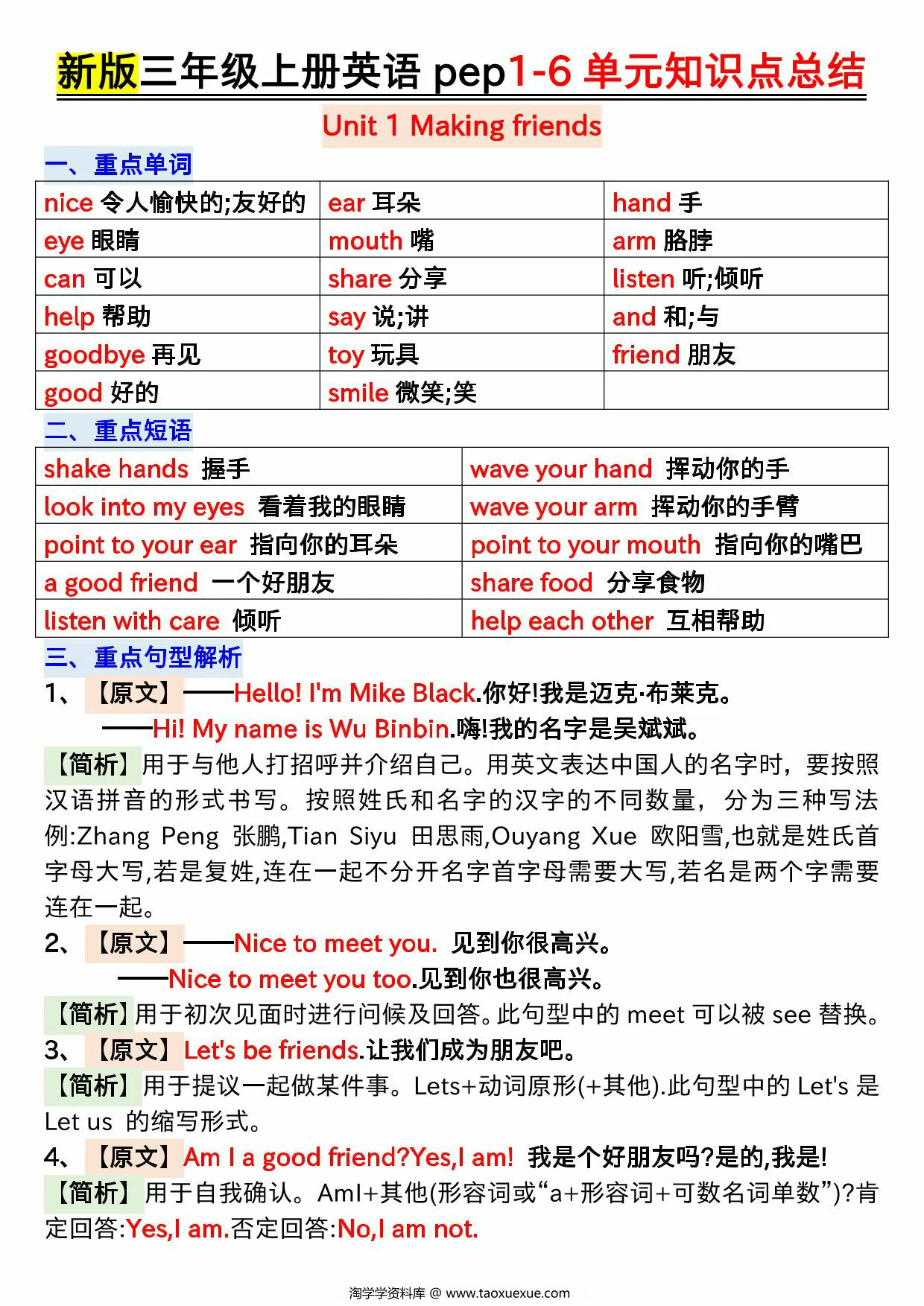图片[1]-三年级上册PEP英语 1-6单元知识点汇总，7页PDF可打印-优学盒子
