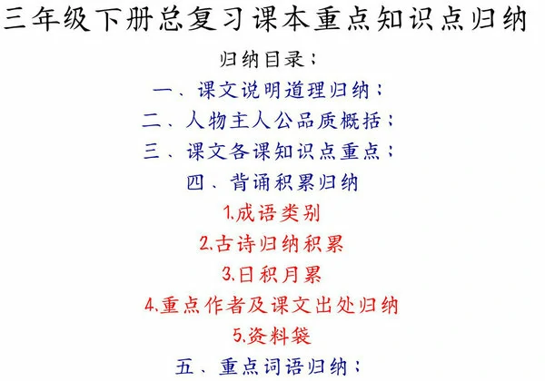 三年级下册语文总复习课本重点知识点归纳，38页PDF可打印-优学盒子