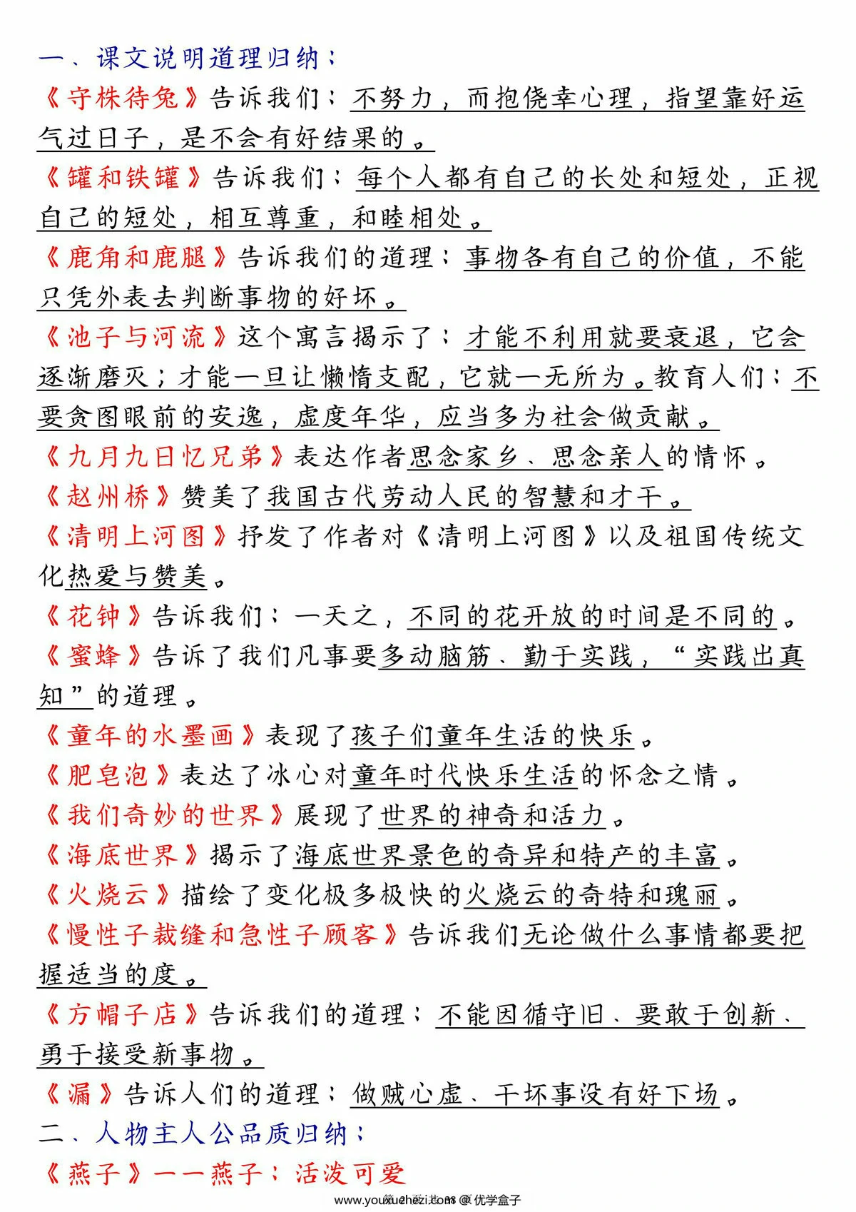 图片[2]-三年级下册语文总复习课本重点知识点归纳，38页PDF可打印-优学盒子