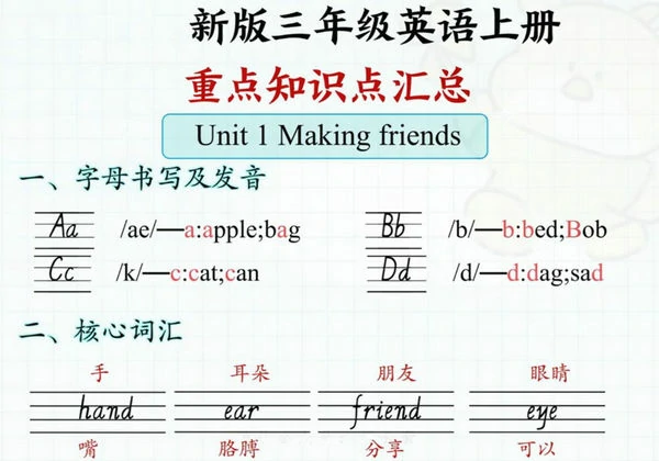 三年级英语上册重点知识点汇总，12页PDF电子版-优学盒子