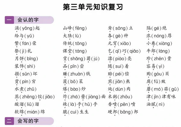 二年级下册语文3-4单元知识复习考点梳理，4页PDF可打印-优学盒子