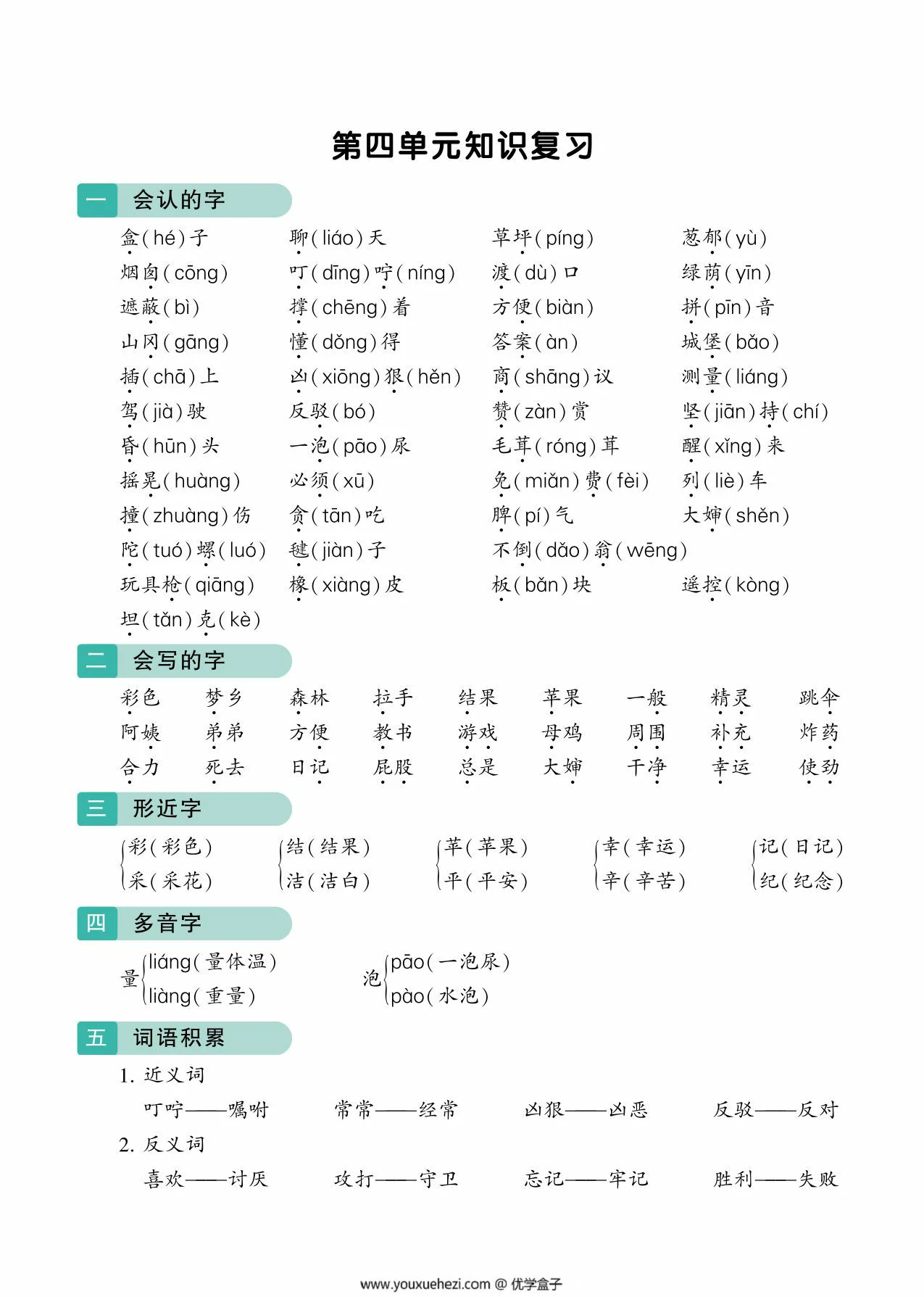 图片[3]-二年级下册语文3-4单元知识复习考点梳理，4页PDF可打印-优学盒子