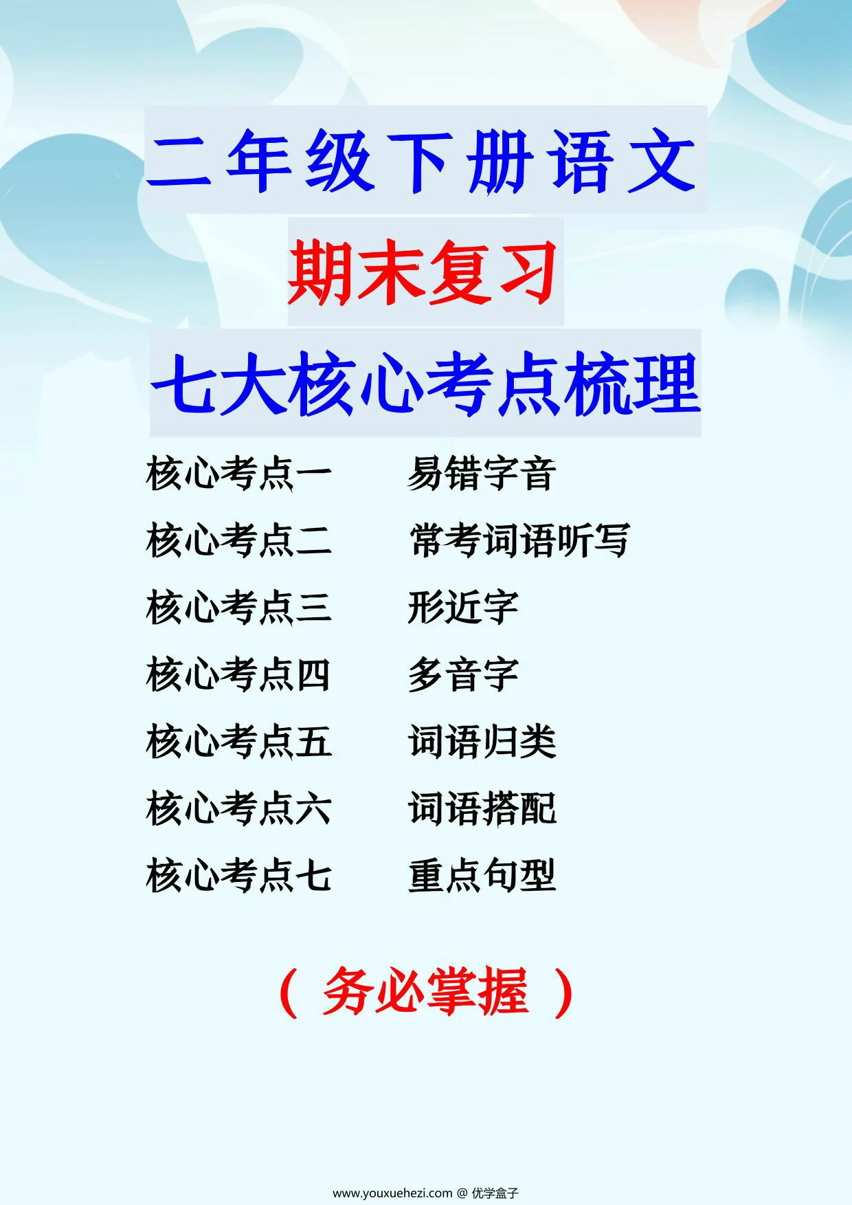 图片[1]-二年级下册语文期末复习七大核心考点梳理，10页PDF可打印-优学盒子