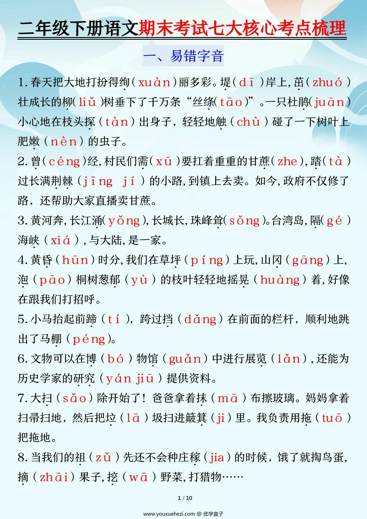 图片[2]-二年级下册语文期末复习七大核心考点梳理，10页PDF可打印-优学盒子