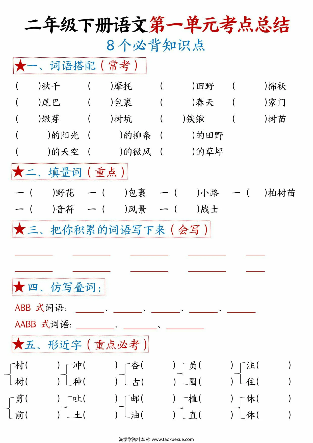 图片[3]-二年级下册语文第一单元考点总结 – 8个必背知识点，4页PDF电子版-优学盒子