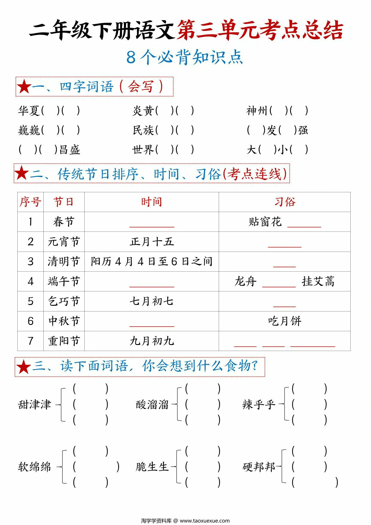 图片[3]-二年级下册语文第三单元考点总结 – 8个必背知识点，6页PDF电子版-优学盒子