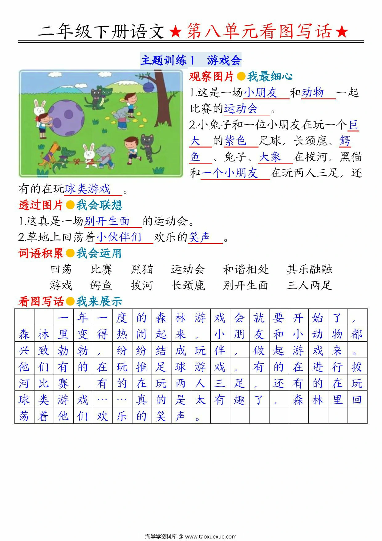 图片[1]-二年级下册语文第八单元看图写话指导与范文（范文+练习22页），PDF可打印-优学盒子