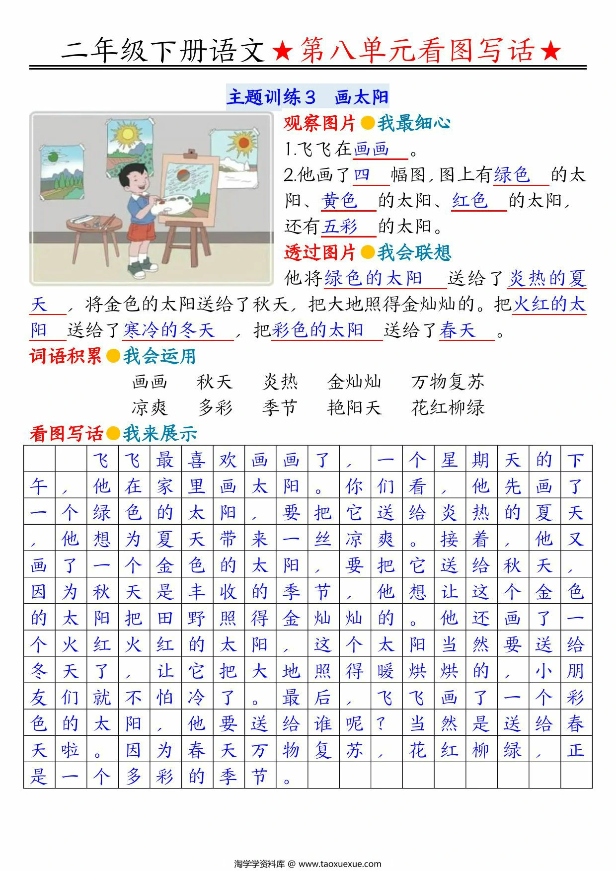 图片[2]-二年级下册语文第八单元看图写话指导与范文（范文+练习22页），PDF可打印-优学盒子