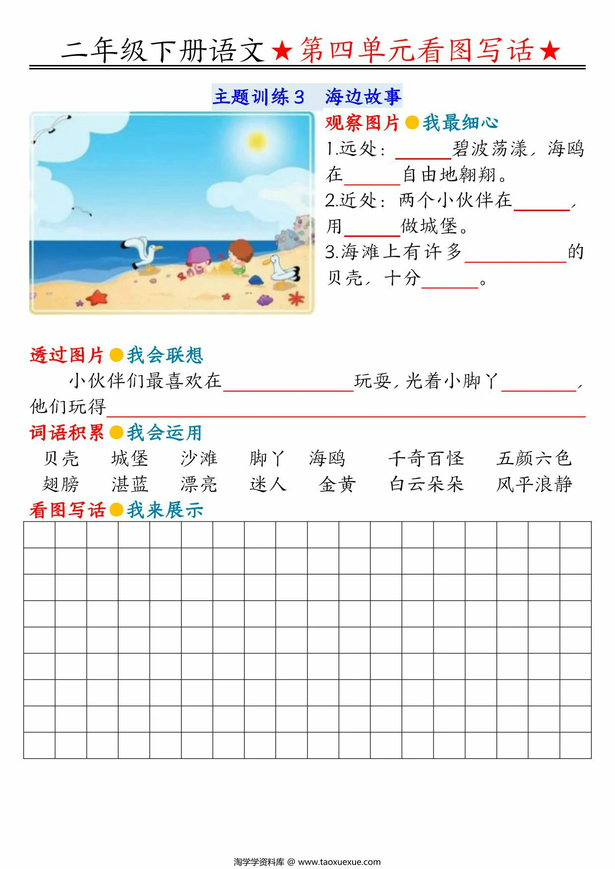 图片[3]-二年级下册语文第四单元看图写话指导与范文（范文+练习12页），PDF可打印-优学盒子