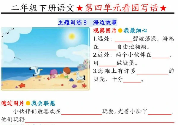 二年级下册语文第四单元看图写话指导与范文（范文+练习12页），PDF可打印-优学盒子