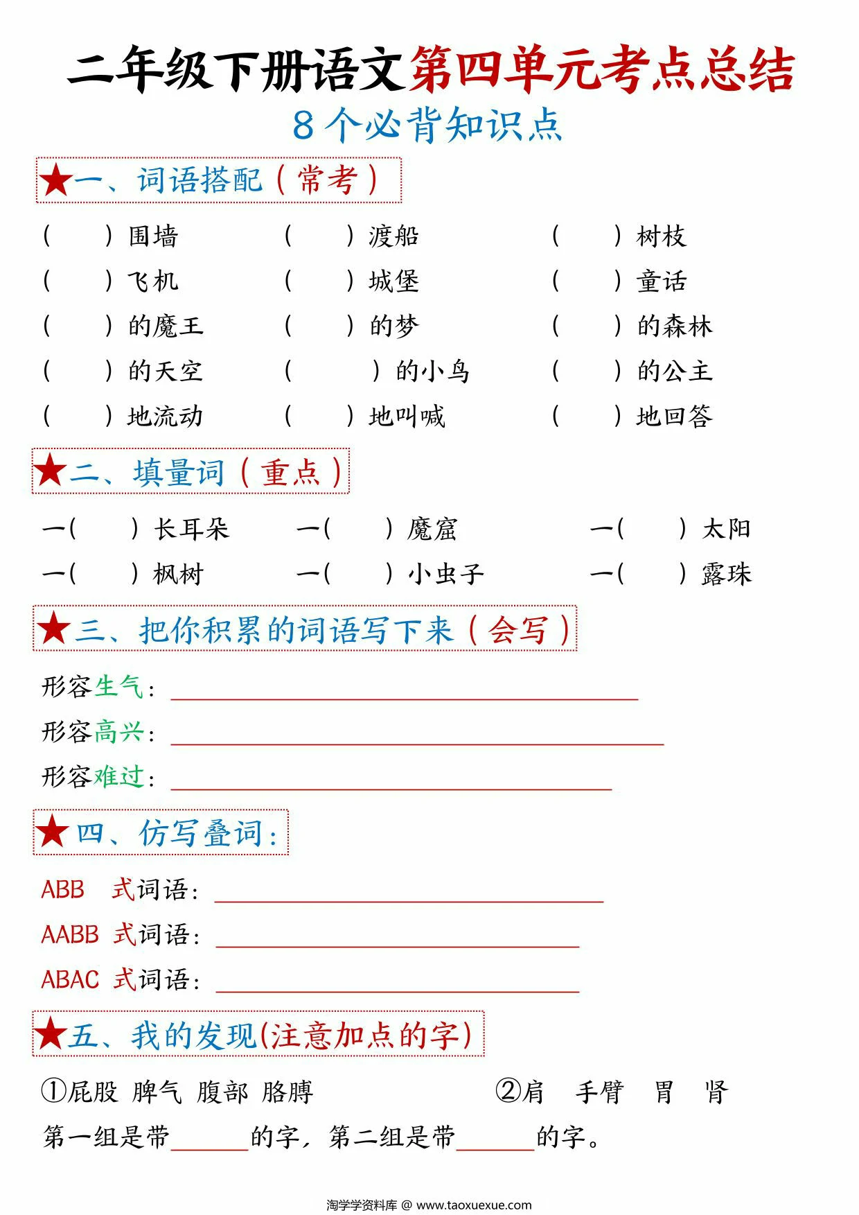 图片[3]-二年级下册语文第四单元考点总结 – 8个必背知识点，6页PDF可打印-优学盒子