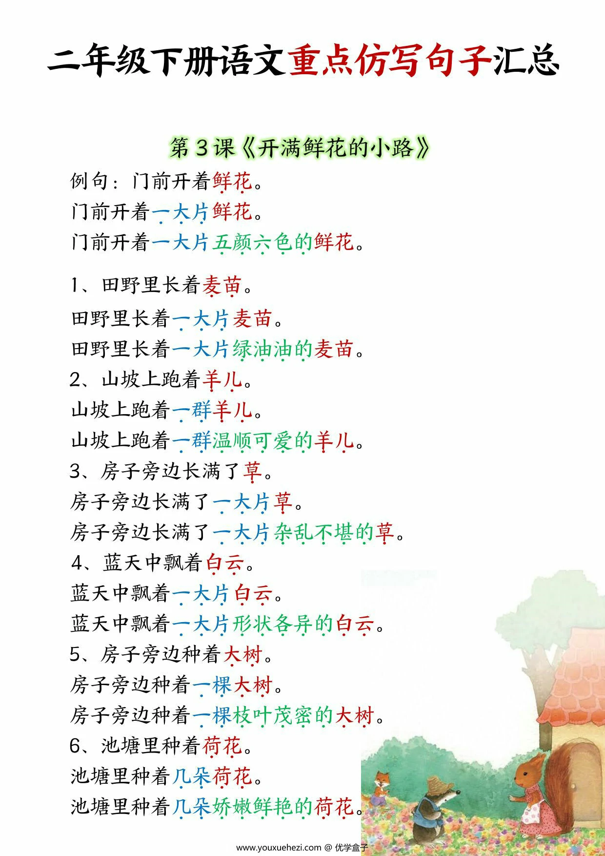 图片[2]-二年级下册语文重点仿写句子汇总，12页PDF可打印-优学盒子