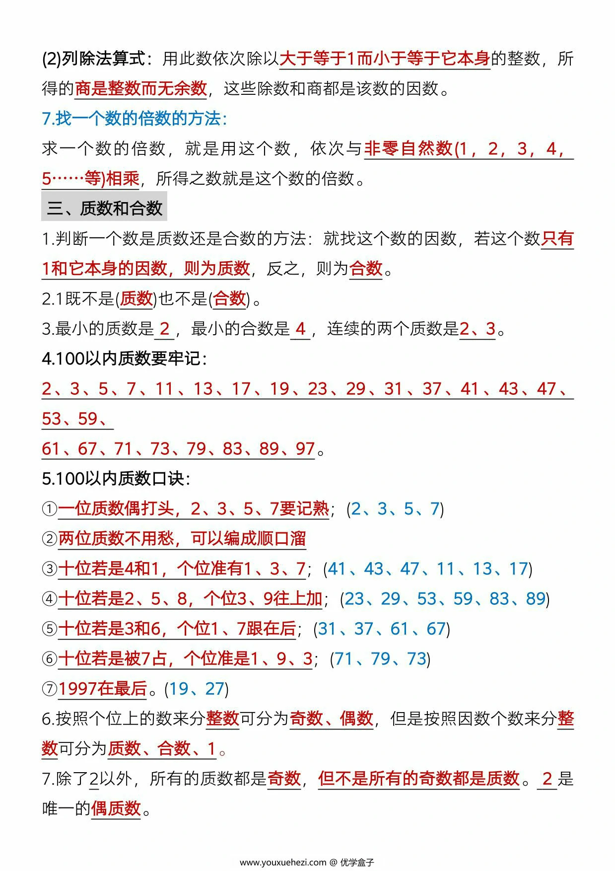 图片[2]-五年级下册数学必背知识点总复习汇总，6页PDF电子版-优学盒子