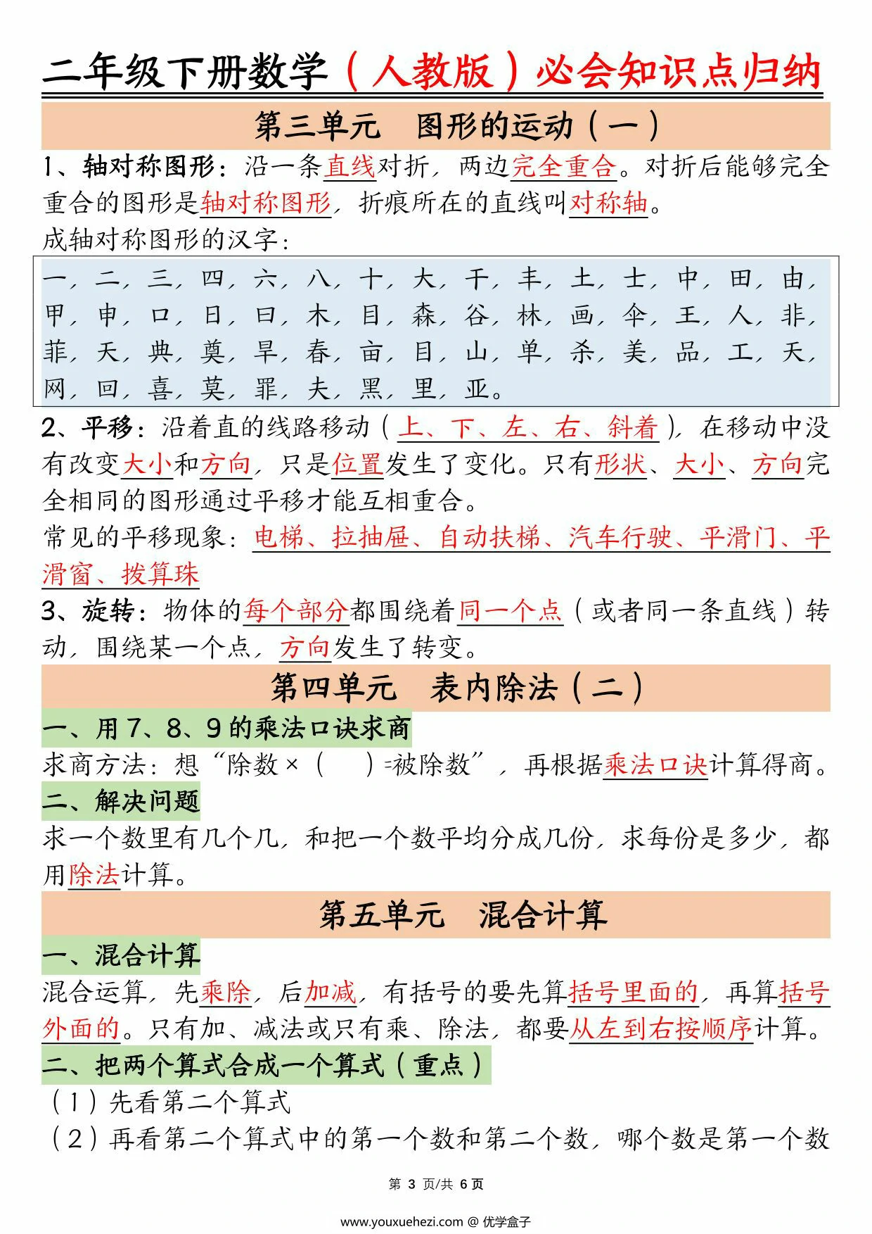 图片[3]-人教版二年级下册数学必会知识点归纳总结，6页PDF电子版-优学盒子