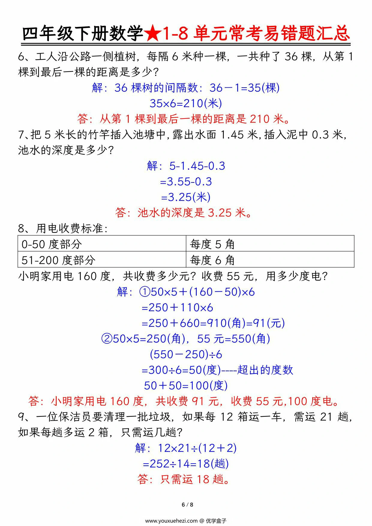 图片[3]-四年级下册数学1-8单元常考易错题汇总，16页PDF电子版-优学盒子